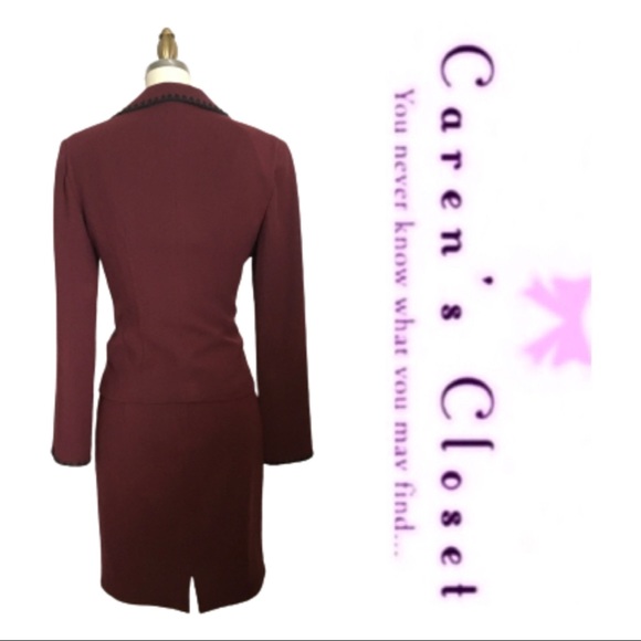 Nanette Lenore Burgundy & Black Whip Stitched Sleeveless Sheath Dress & Blazer. - Picture 4 of 6